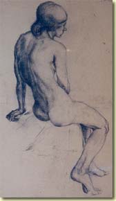 Drawing of female nude sitting