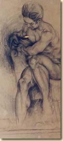 Drawing of male nude sitting